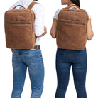 brauner Großer Leder Rucksack Schule 