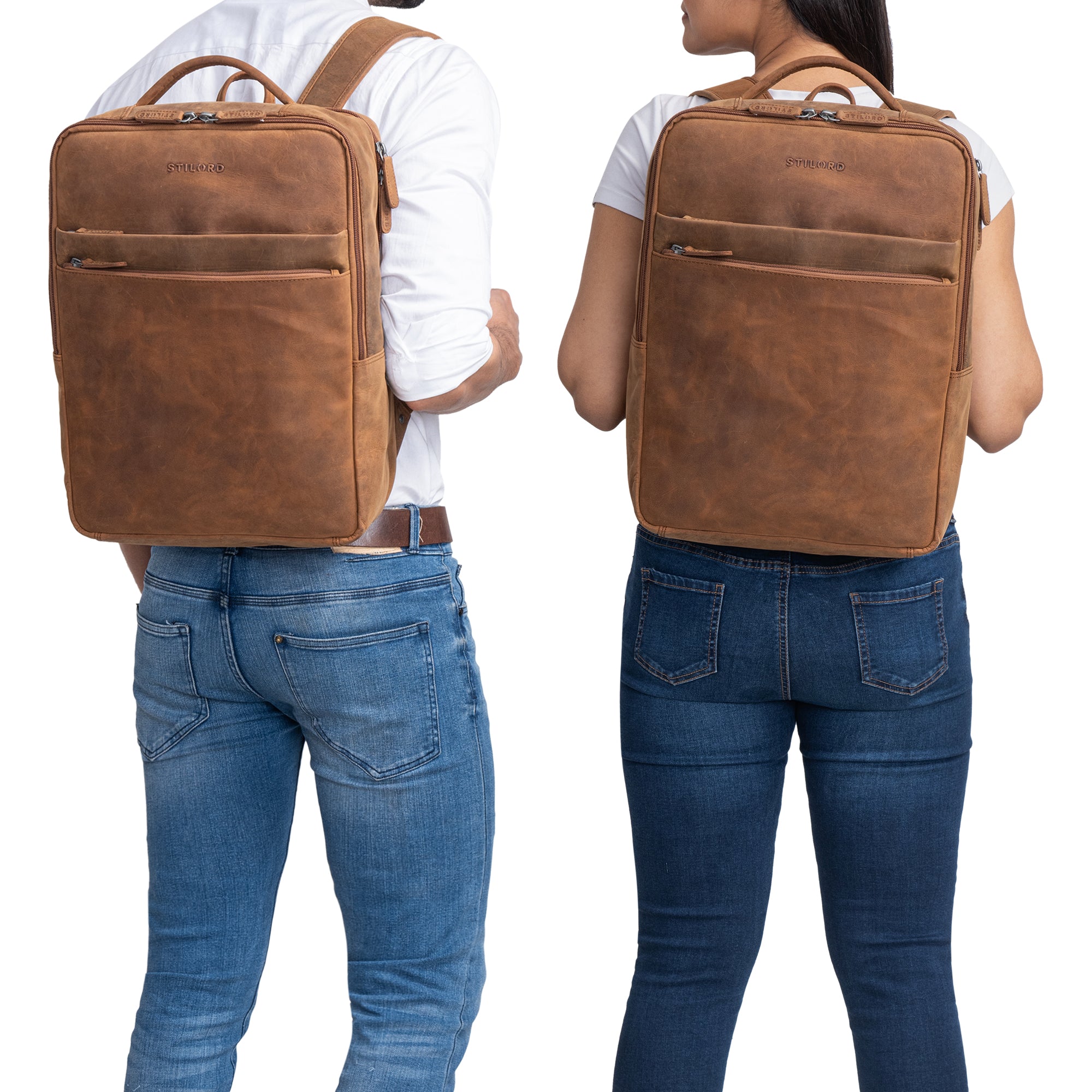 brauner Großer Leder Rucksack Schule 