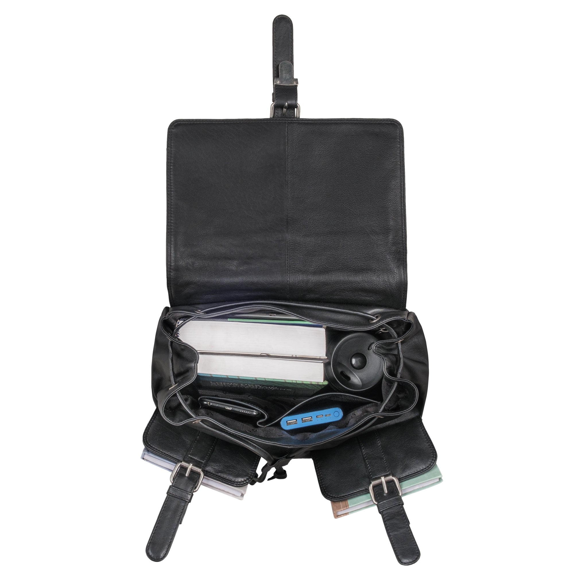 schwarzer Wanderrucksack aus Leder für Damen