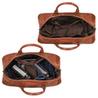 Reisetasche Leder cognac im gefüllten Zustand und leeren Zustand aus der Draufsicht