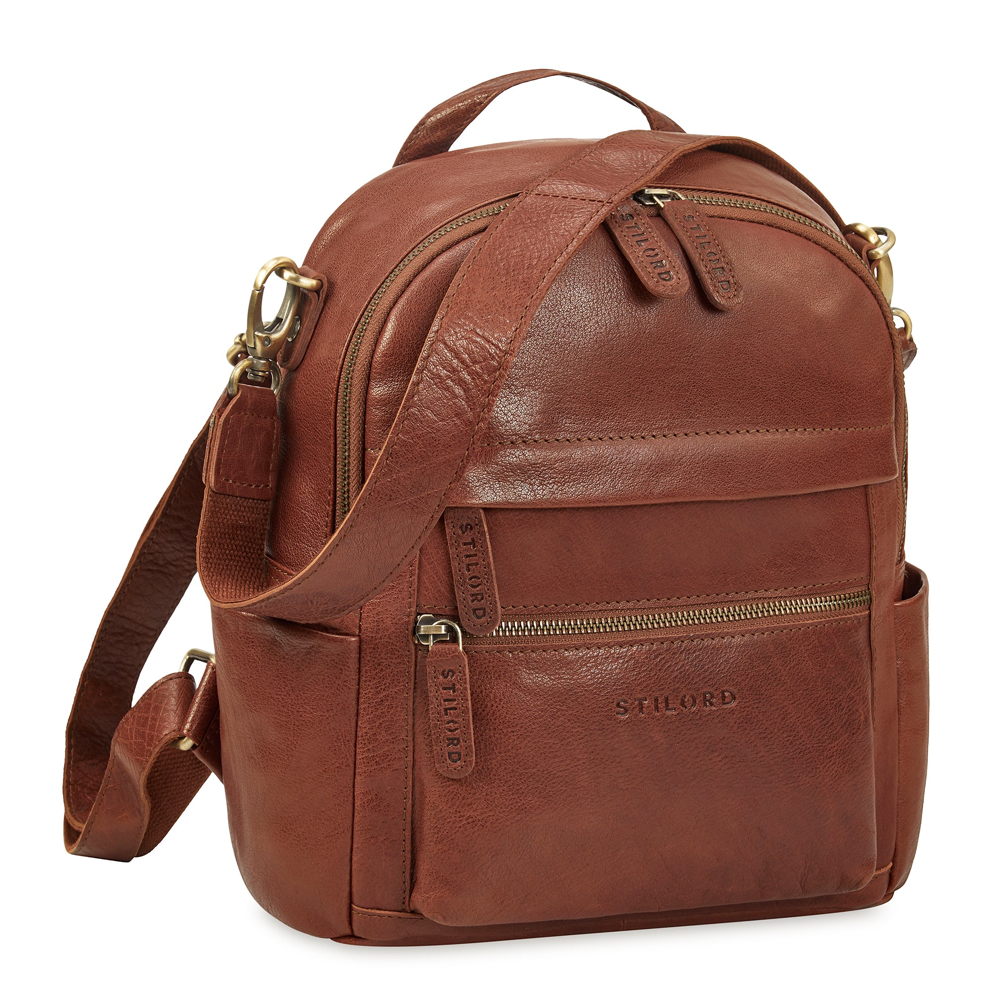 Kleine 2-in-1 Leder Rucksack-Tasche Dunkelbraun für Damen 