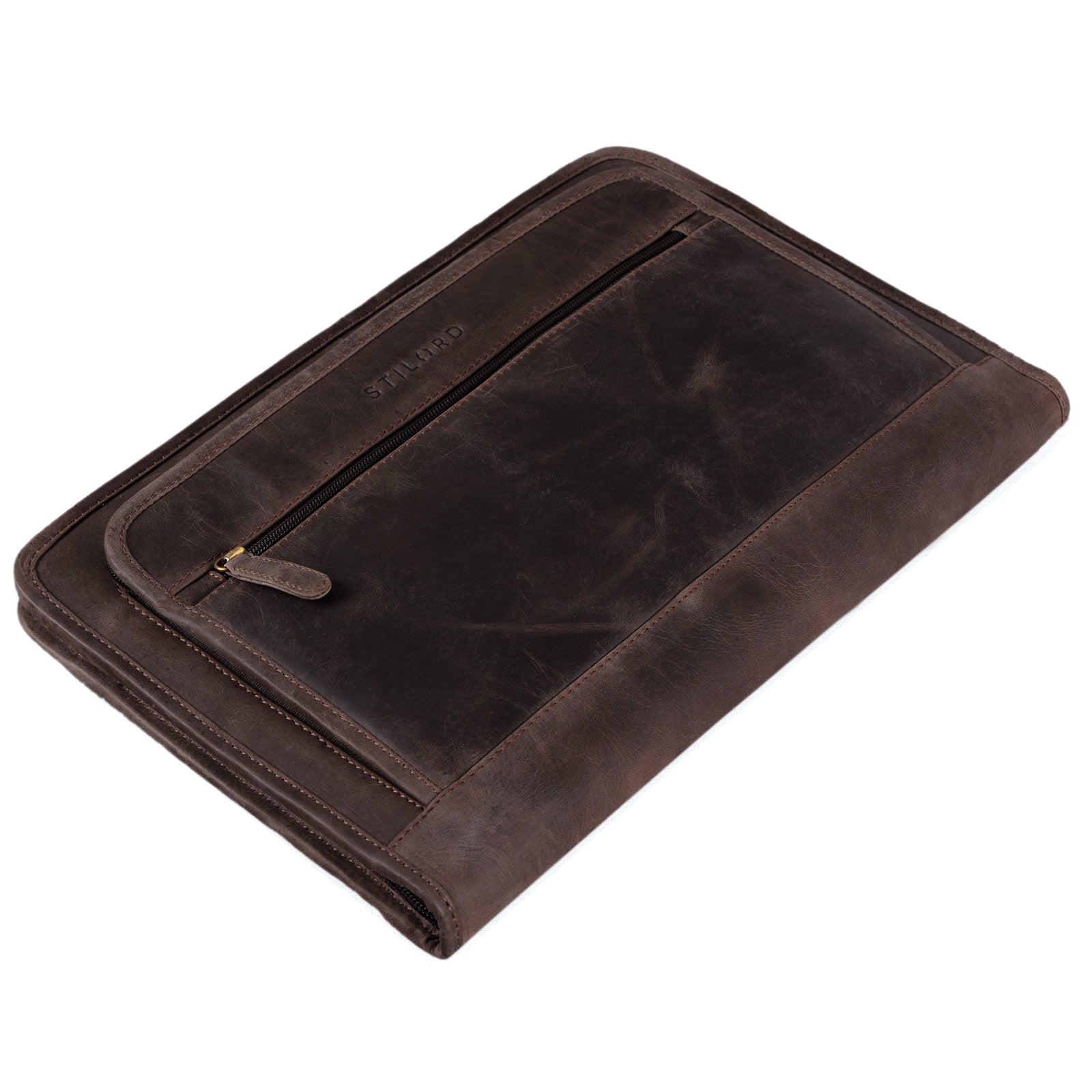 braune Tablettasche aus Leder im Vintage Design