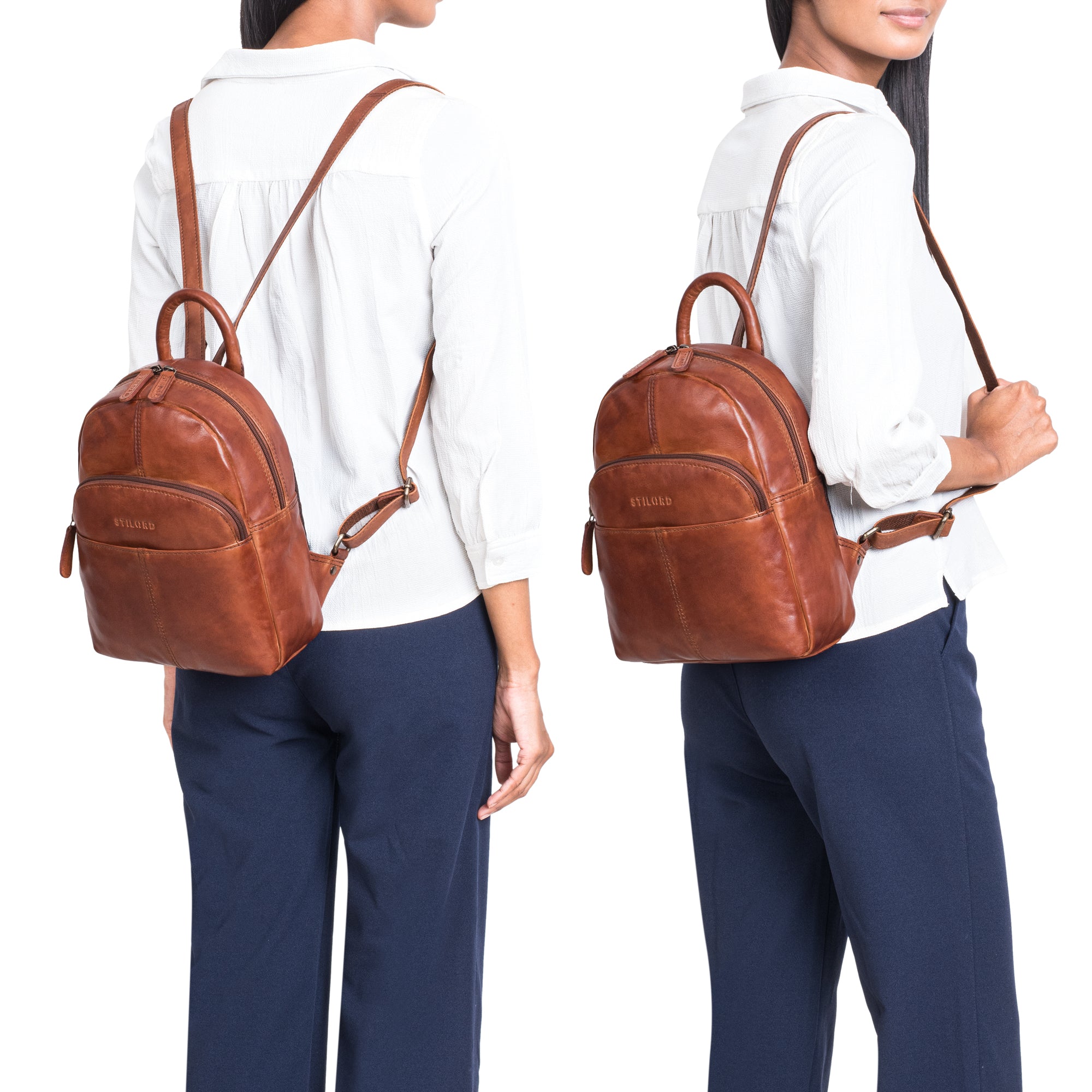 leder daypack damen klein cognac