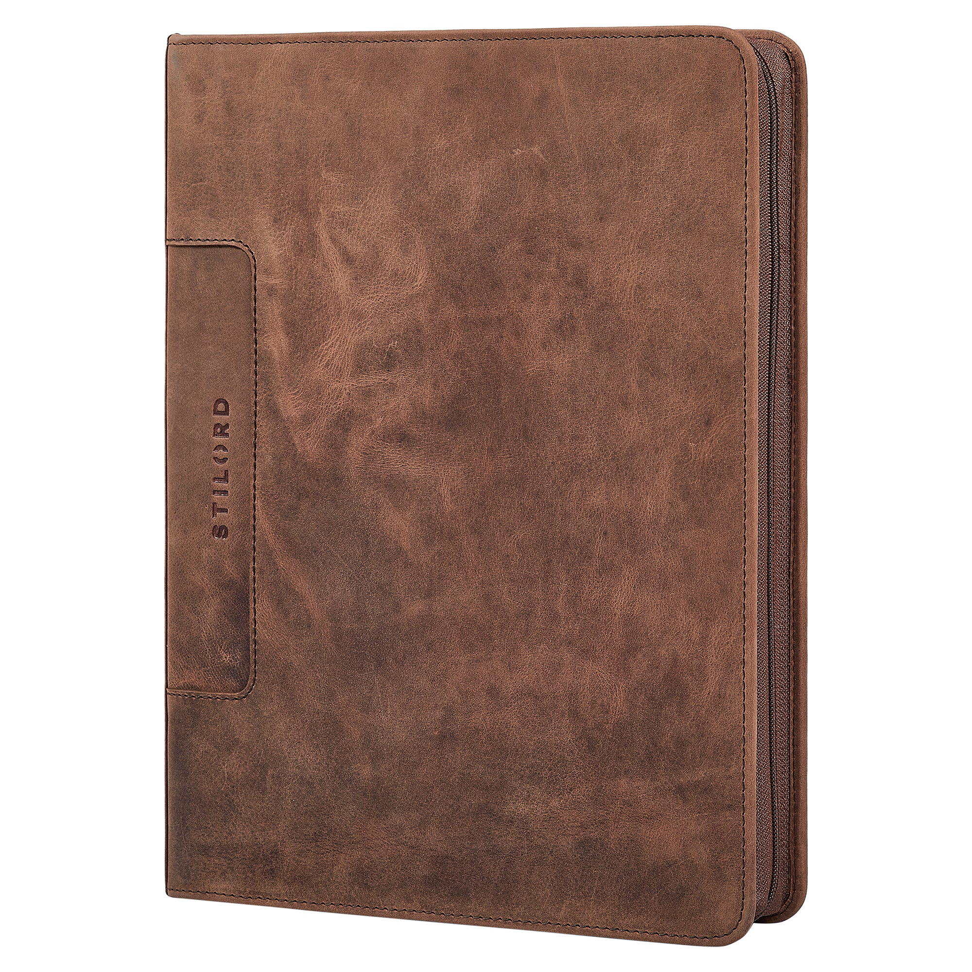 Braune A4 Leder Mappe mit Ringbuch Tabletfach 11 Zoll Echtleder