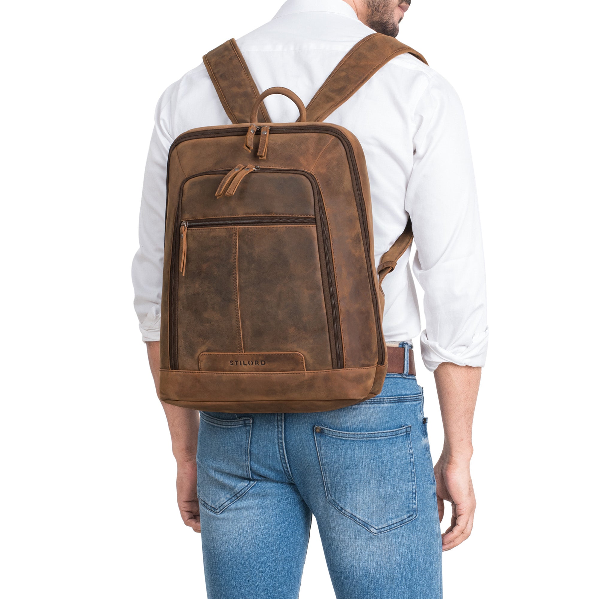 herren rucksack echtleder mit vielen fächern braun