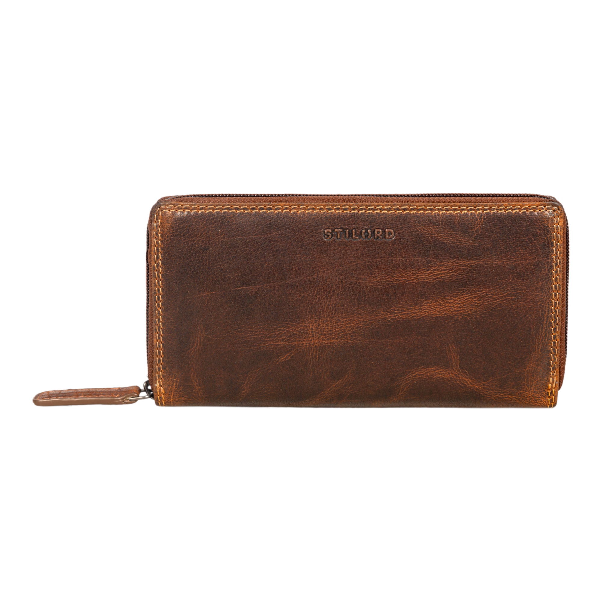Damen Geldbörse Leder Cognac Groß