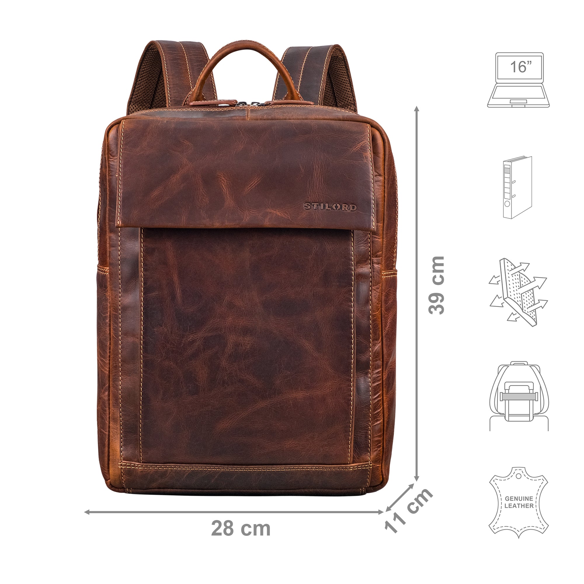 Herren Leder Großer Rucksack Braun