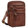Multifunktionale 4-in-1 Kleine Ledertasche Herren Cognac - Umhängetasche, Gürteltasche, Brusttasche oder mit Karabiner befestigbar