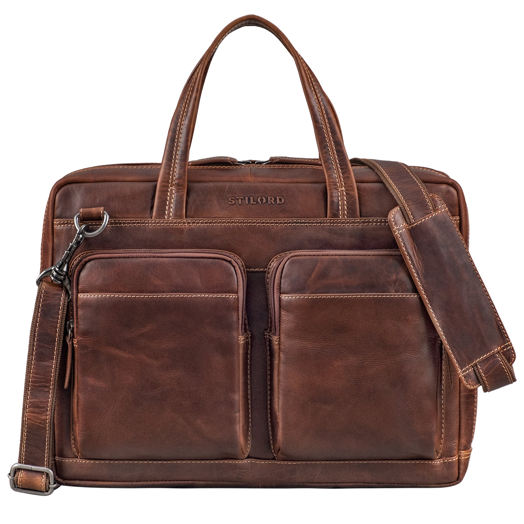 Große Laptop-Tasche Leder 16 Zoll Aktentasche Echt Leder Herren und Damen Salerno Braun 