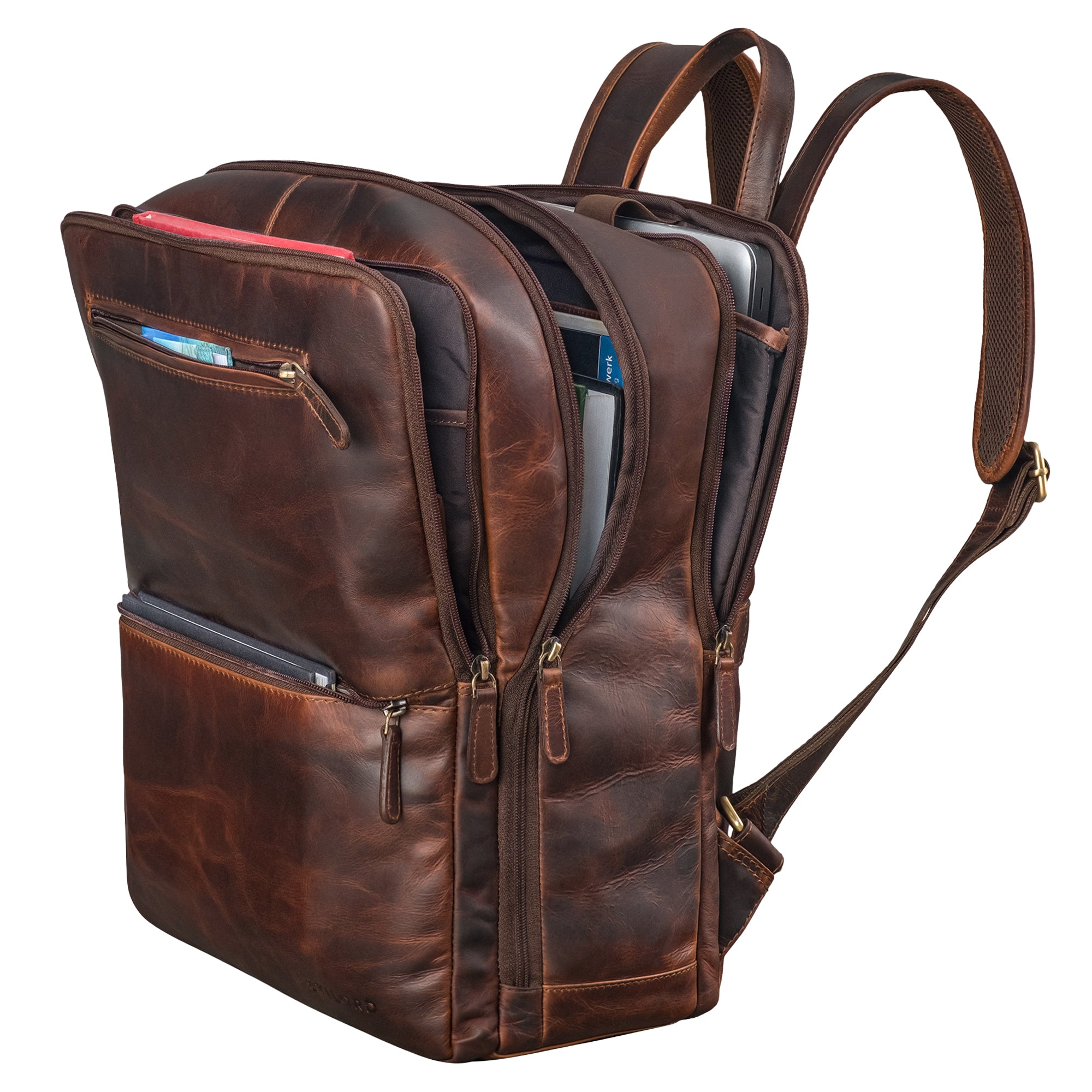 echt leder rucksack laptop damen dunkelbraun