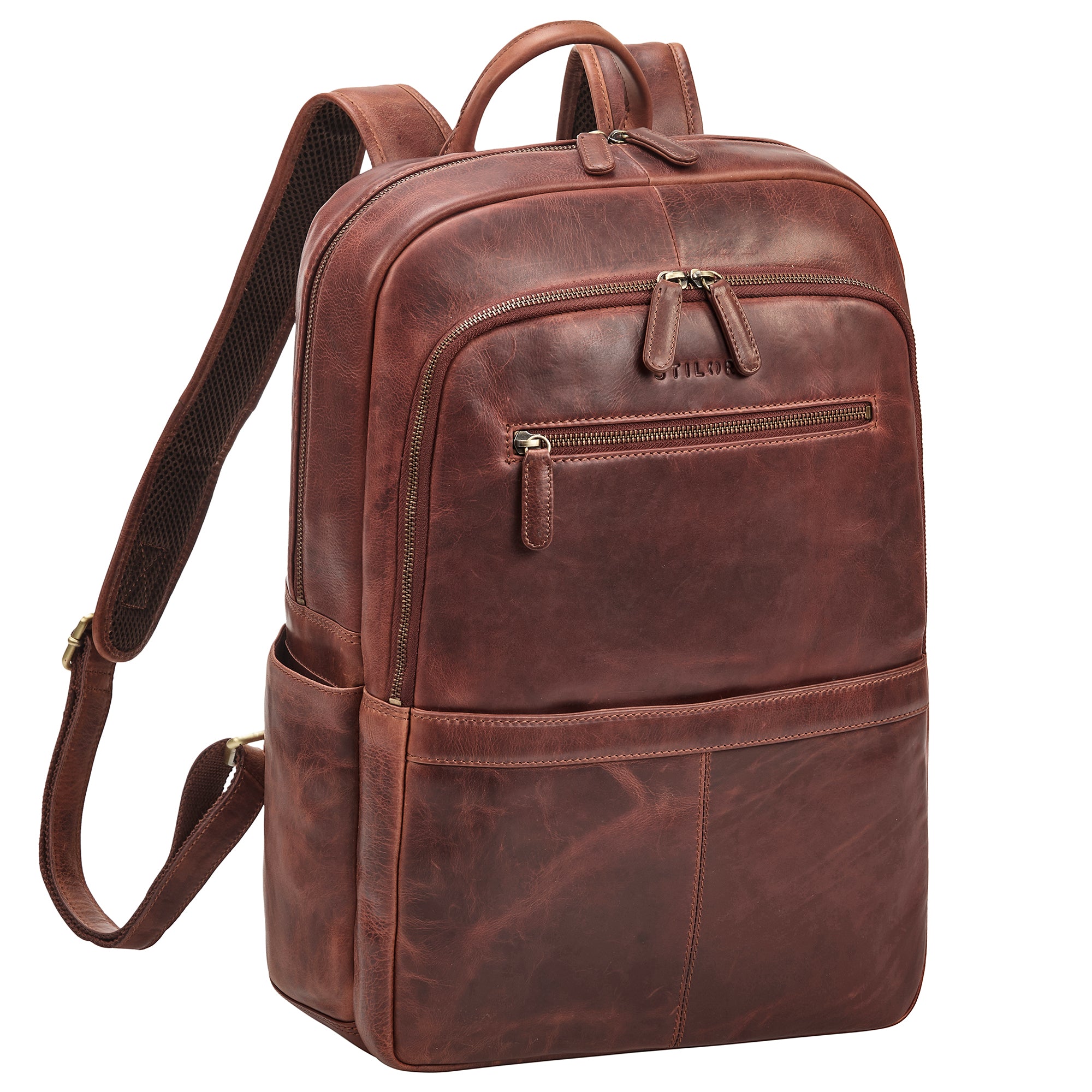 Großer Laptop Rucksack Leder 13 - 17.3 Zoll Damen und Herren Cognac