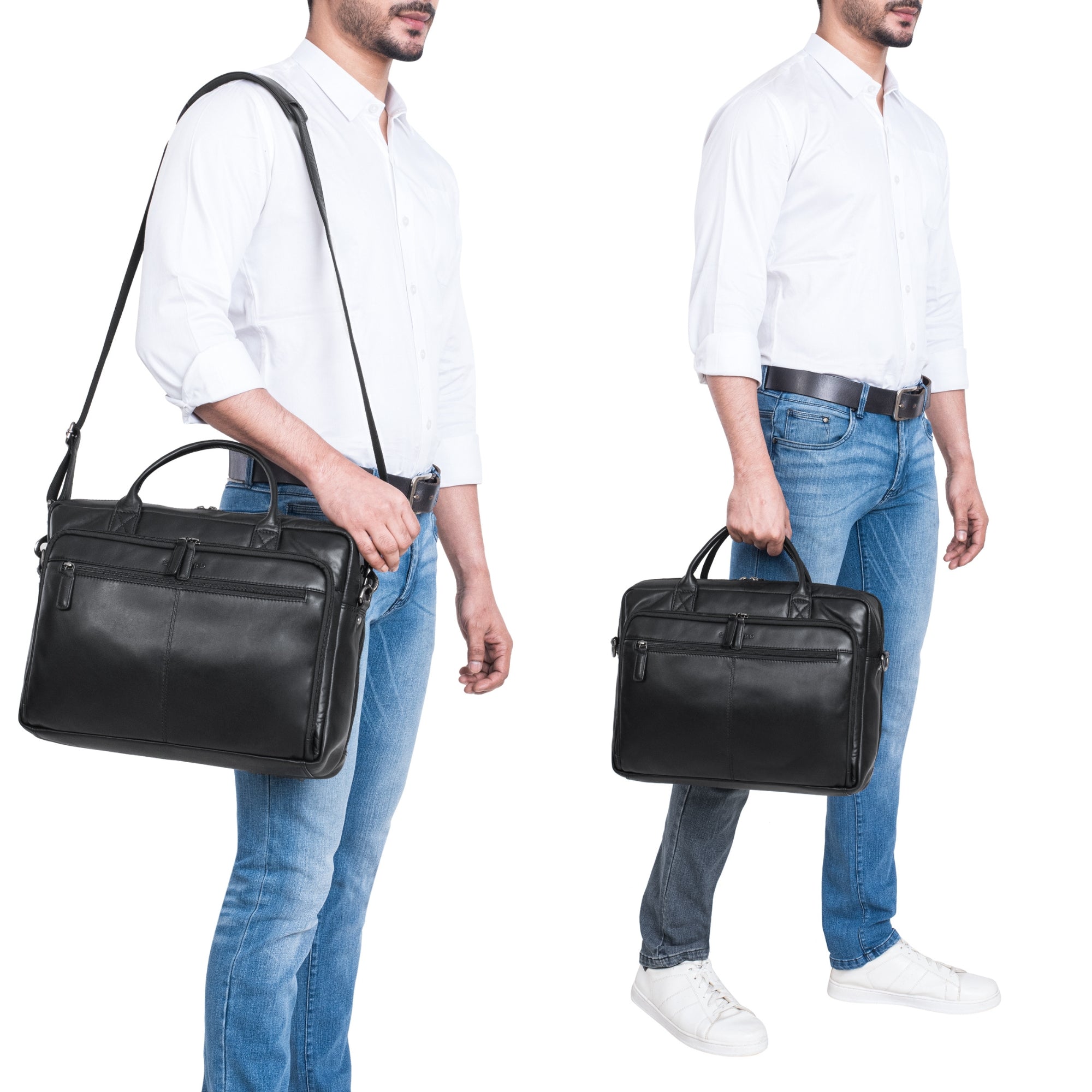 Schwarze Ledertasche Herren Groß Arbeit Tasche Leder Business