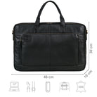 Aktentasche Leder schwarz mit Größenangaben und zusätzlichen Merkmal Icons
