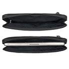 Laptoptasche Leder schwarz im leeren und gefüllten Zustand aus der Draufsicht