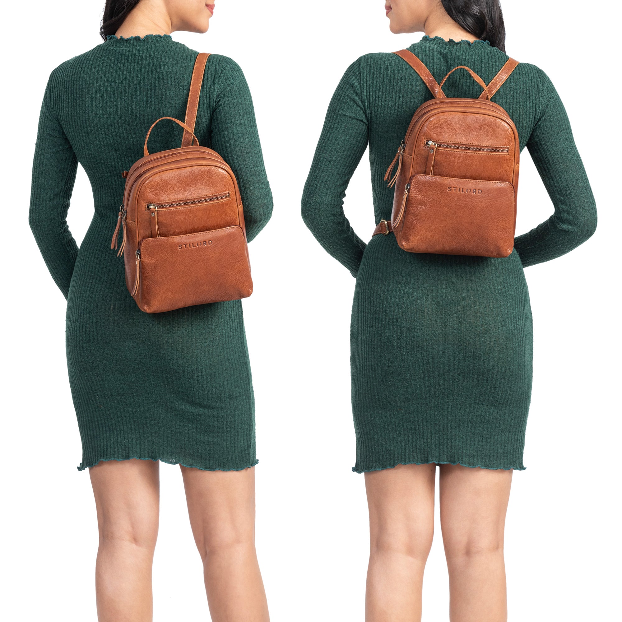 kleiner eleganter klassischer Lederrucksack Damen glattleder braun