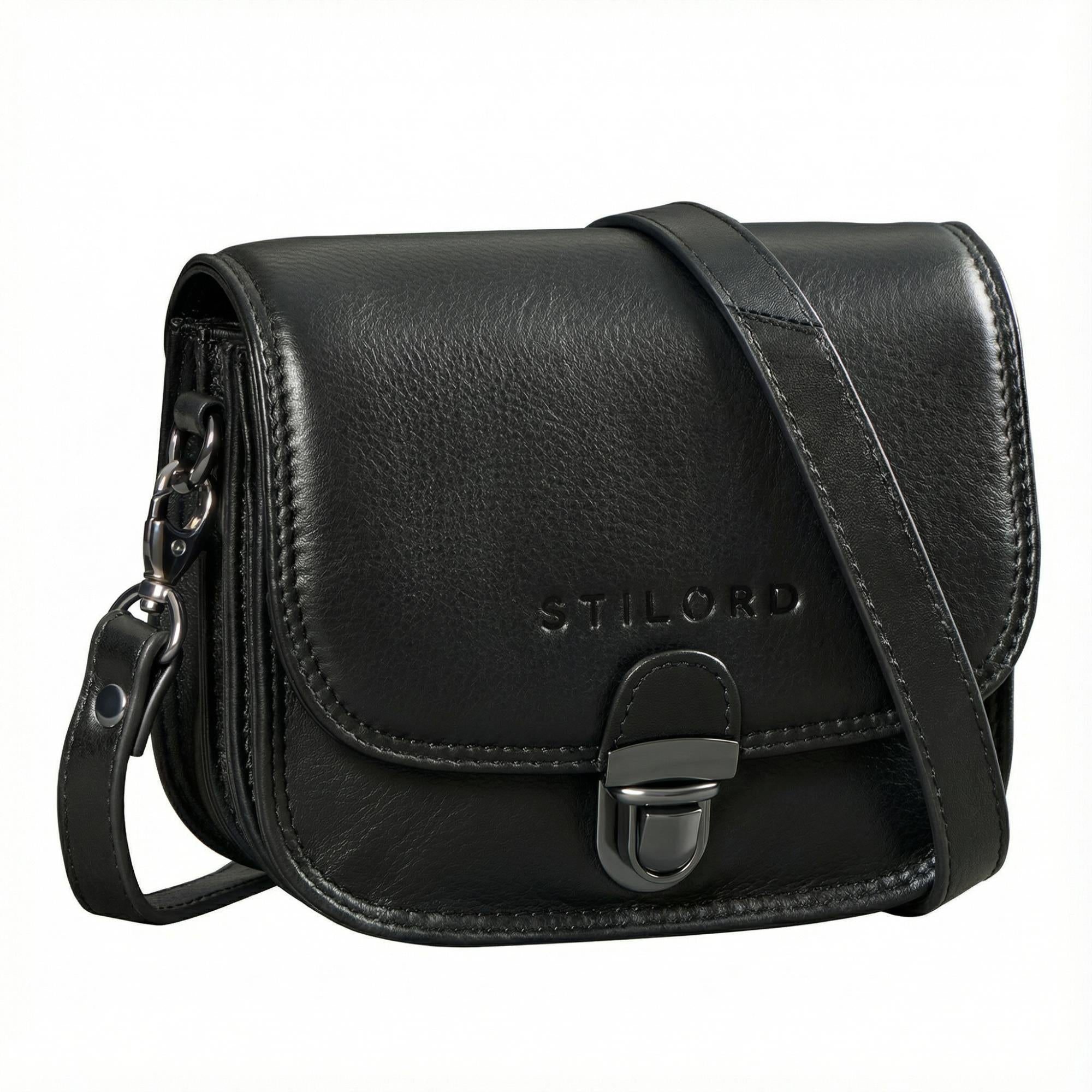 Schwarze Mini Umhängetasche Damen Leder mit Abnehmbaren Gurt