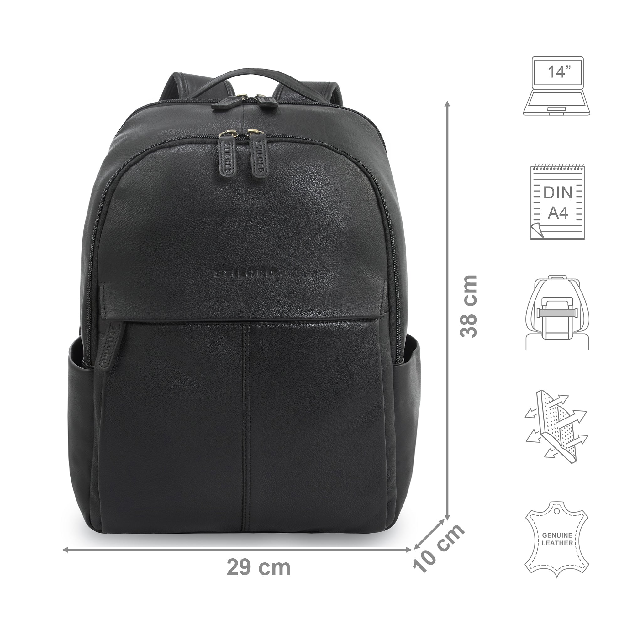 Damen Leder Rucksack schwarz diebstahlsicher