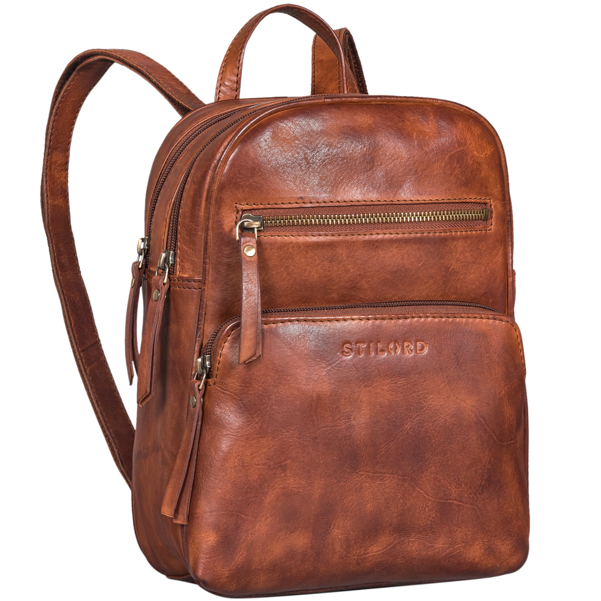 Leder Rucksack Damen klein Cognac