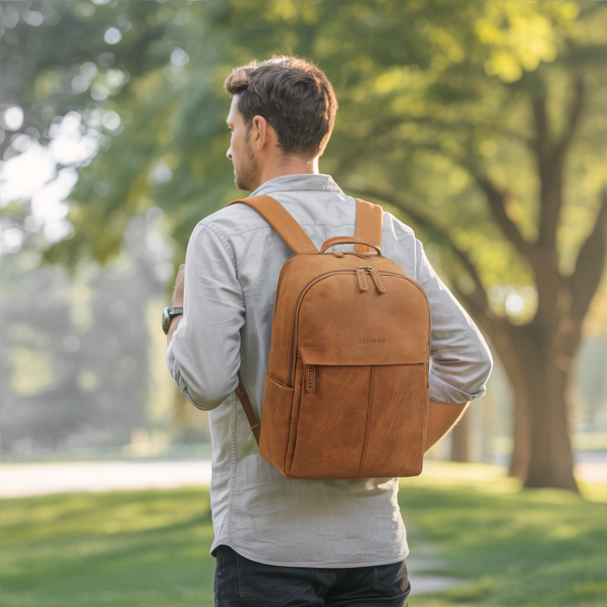 herren echtleder rucksack mit laptoptasche braun