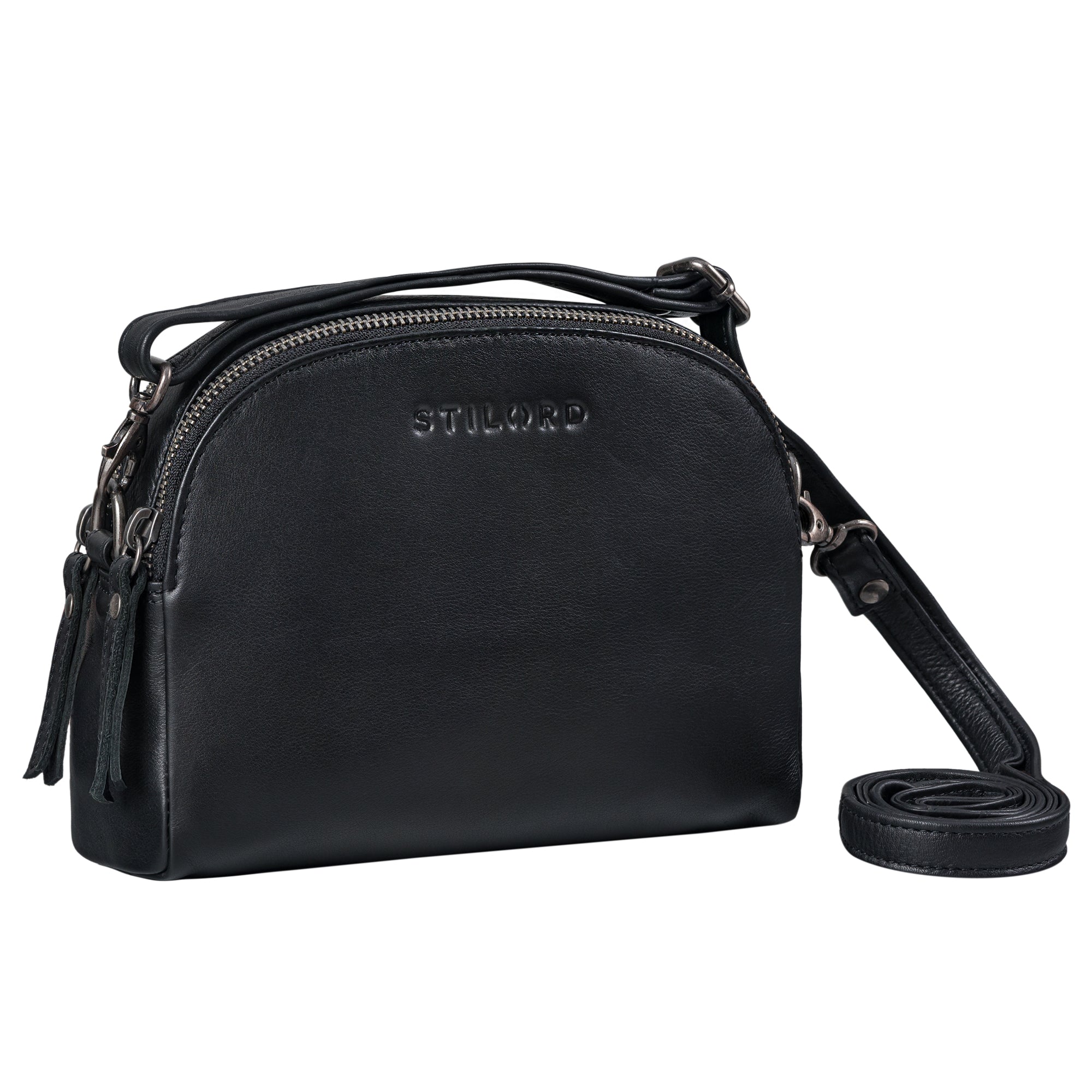 Leder Umhängetasche Klein Damen schwarz